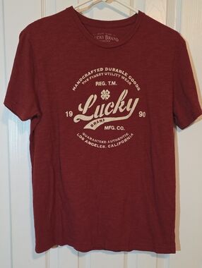 Lucky Brand Men's Short Sleeve Tee - Maroon with White Logo